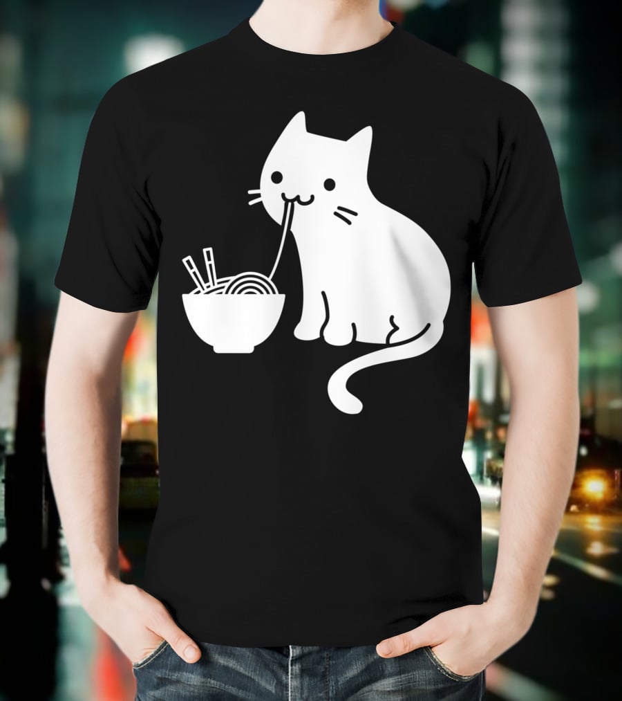 Chat Mignon Manger Ramen Essentiel Blanc Noir T-Shirt