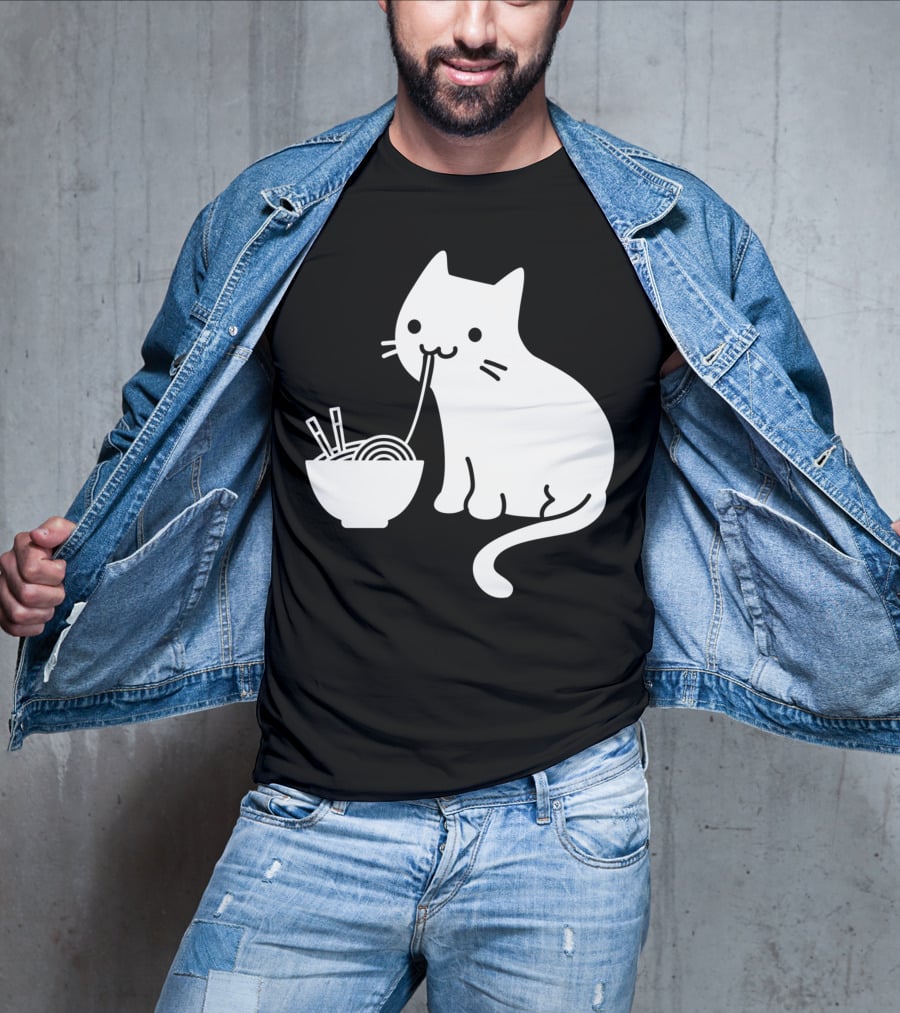 Chat Mignon Manger Ramen Essentiel Blanc Noir T-Shirt