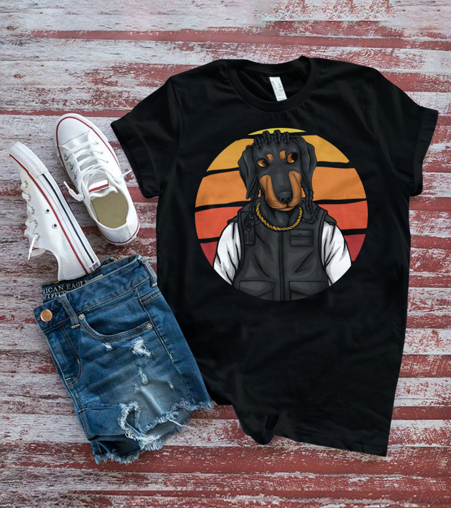 Police Dachshund Vest Braids Sunset T-Shirt