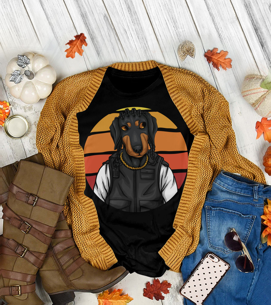 Police Dachshund Vest Braids Sunset T-Shirt