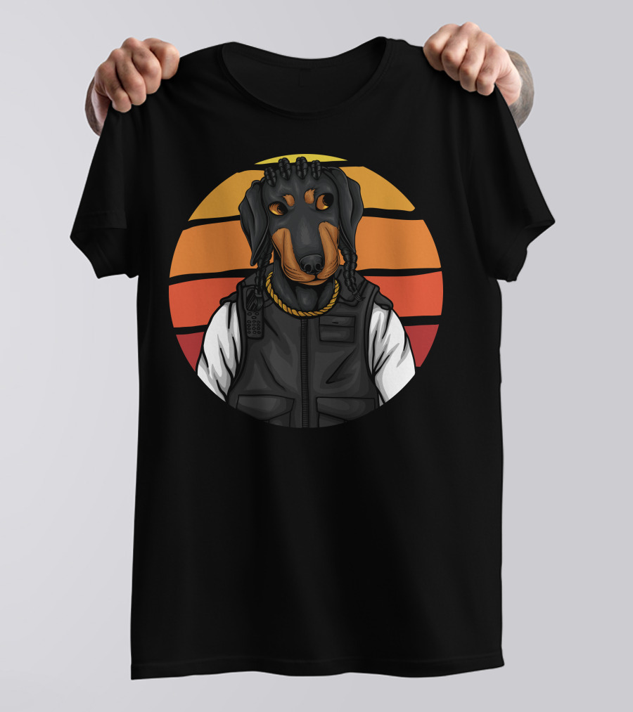 Police Dachshund Vest Braids Sunset T-Shirt