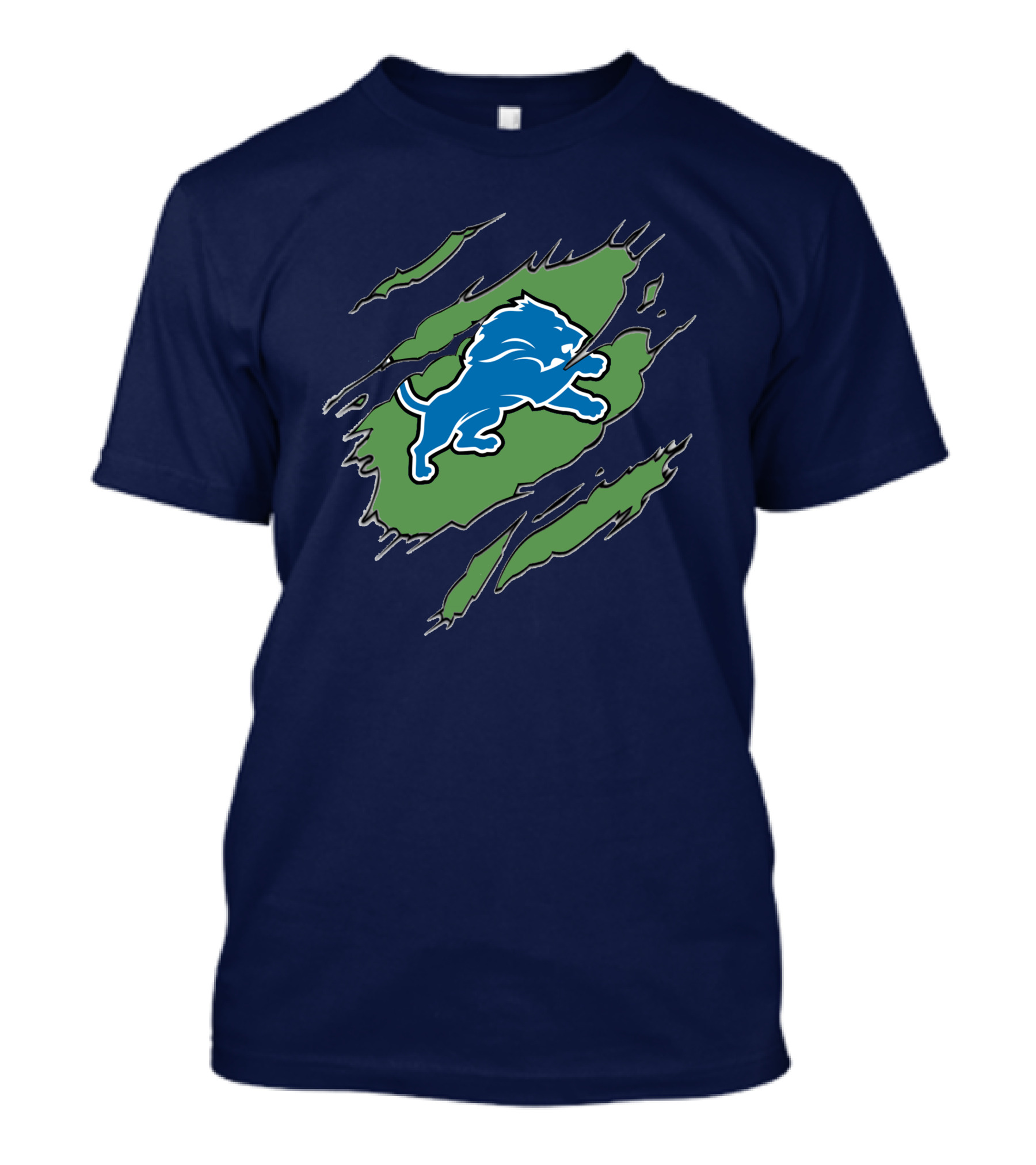 Detroit Lions Blue Roaring Lion With Claw Marks T-Shirt