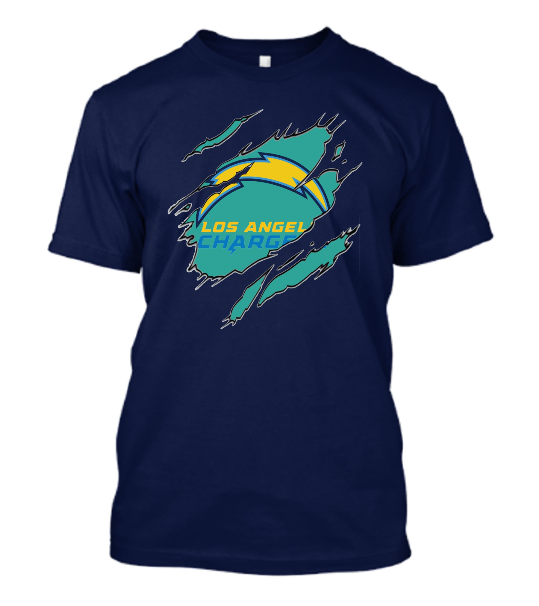 Los Angeles Chargers Logo With Bolt Design And Ripped Claw Marks T-Shirt