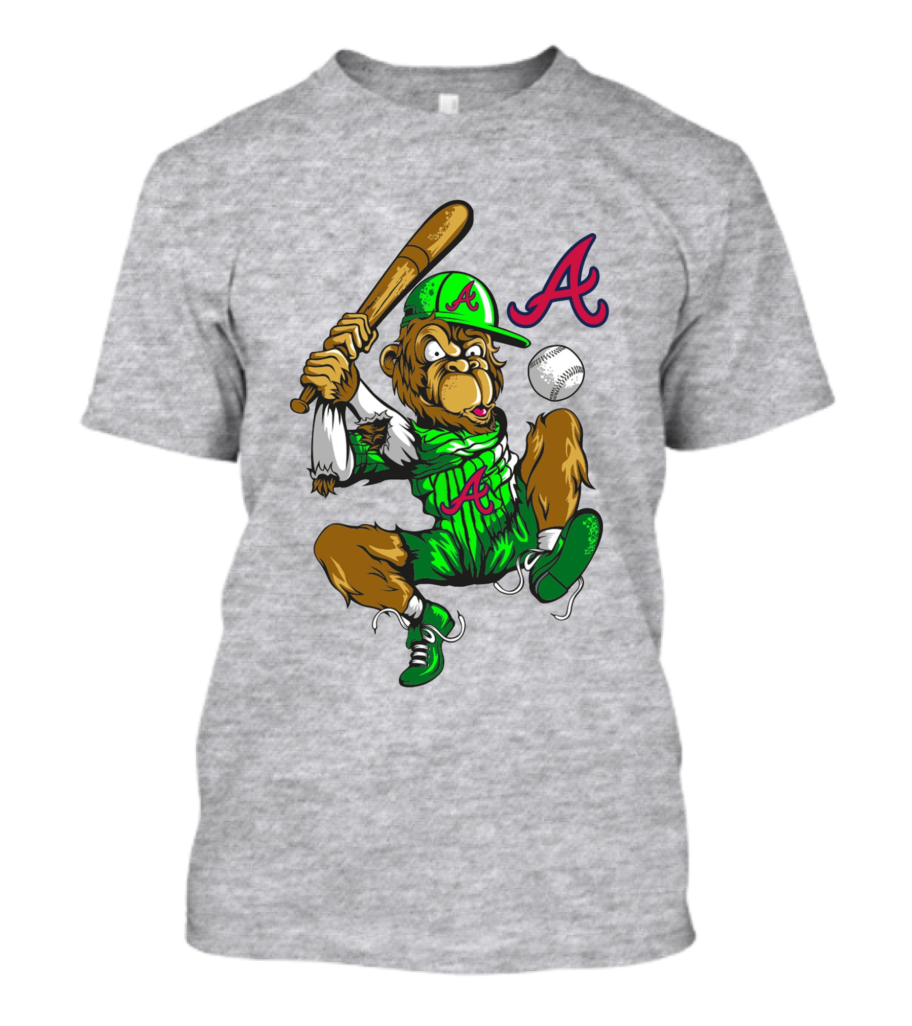 Atlanta Braves Home Run Bigfoot Baseball Character In Team Colors T-Shirt