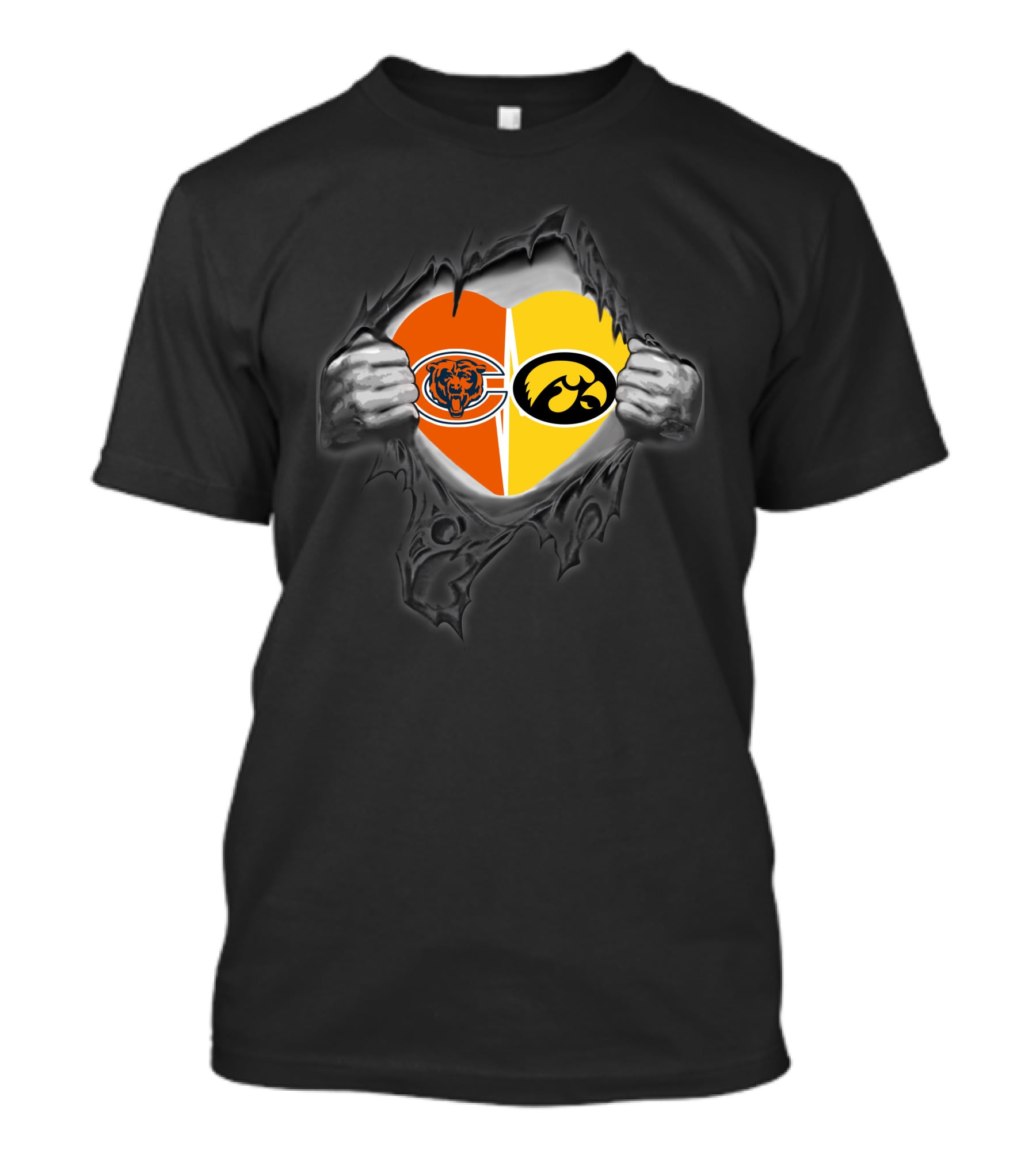 Chicago Bears Iowa Hawkeyes Heart Split Loyalty T-Shirt