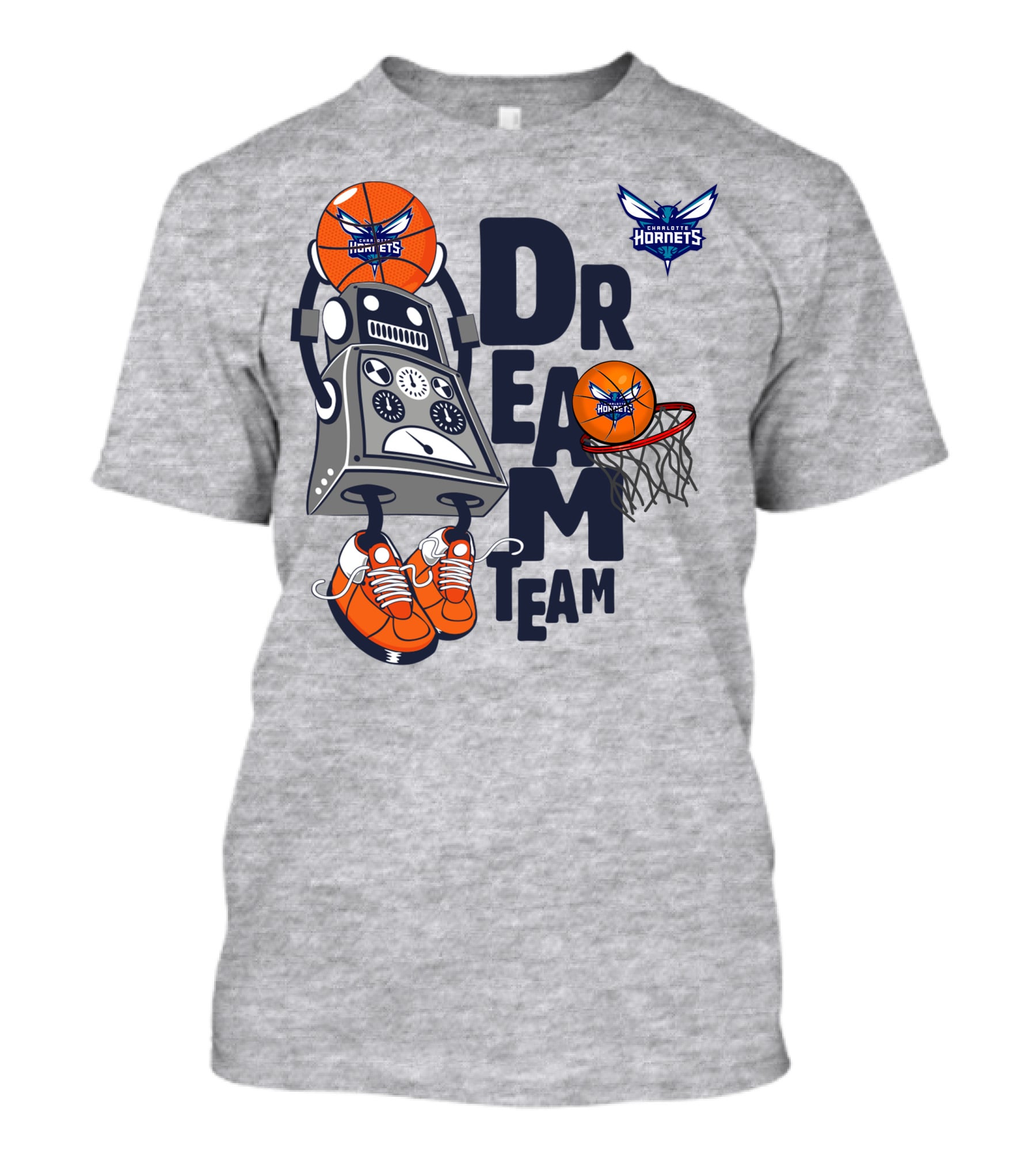 Charlotte Hornets Dream Team Robot And Basketball Hoops T-Shirt