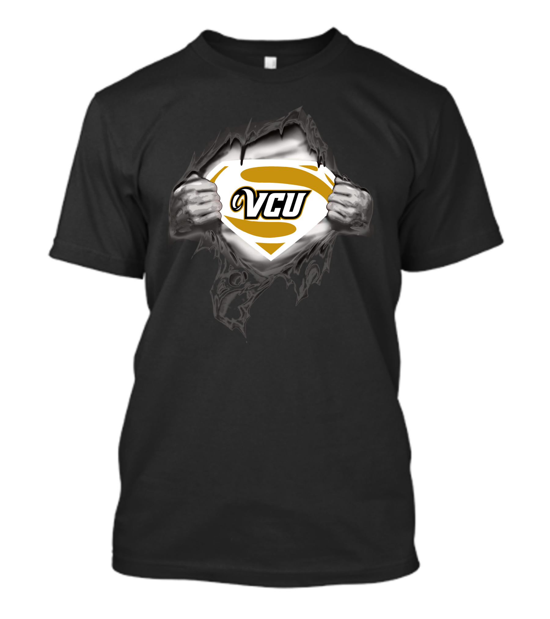 VCU Rams Superman Logo Silver Hands Ripped Chest T-Shirt