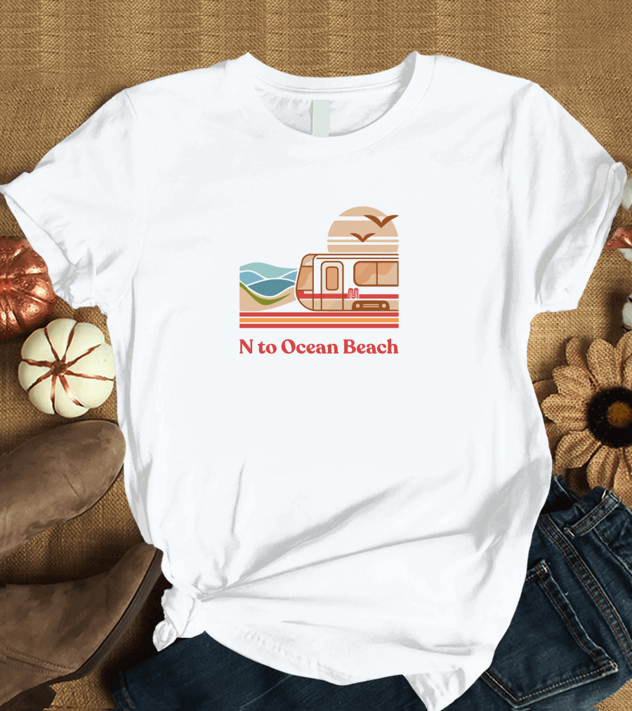 Chrisarvinsf N To Ocean Beach Tram With Scenic Coastline T-Shirt