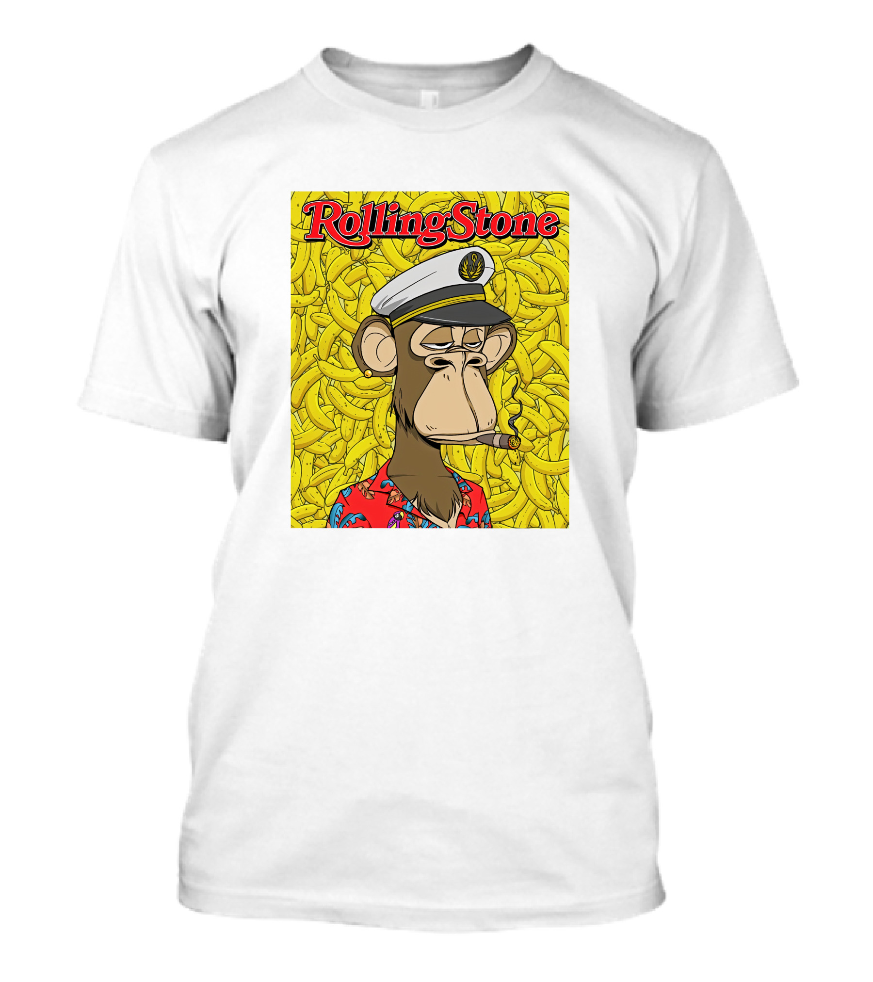 Rolling Stone Store Bored Ape Captain With Bananas Background T-Shirt