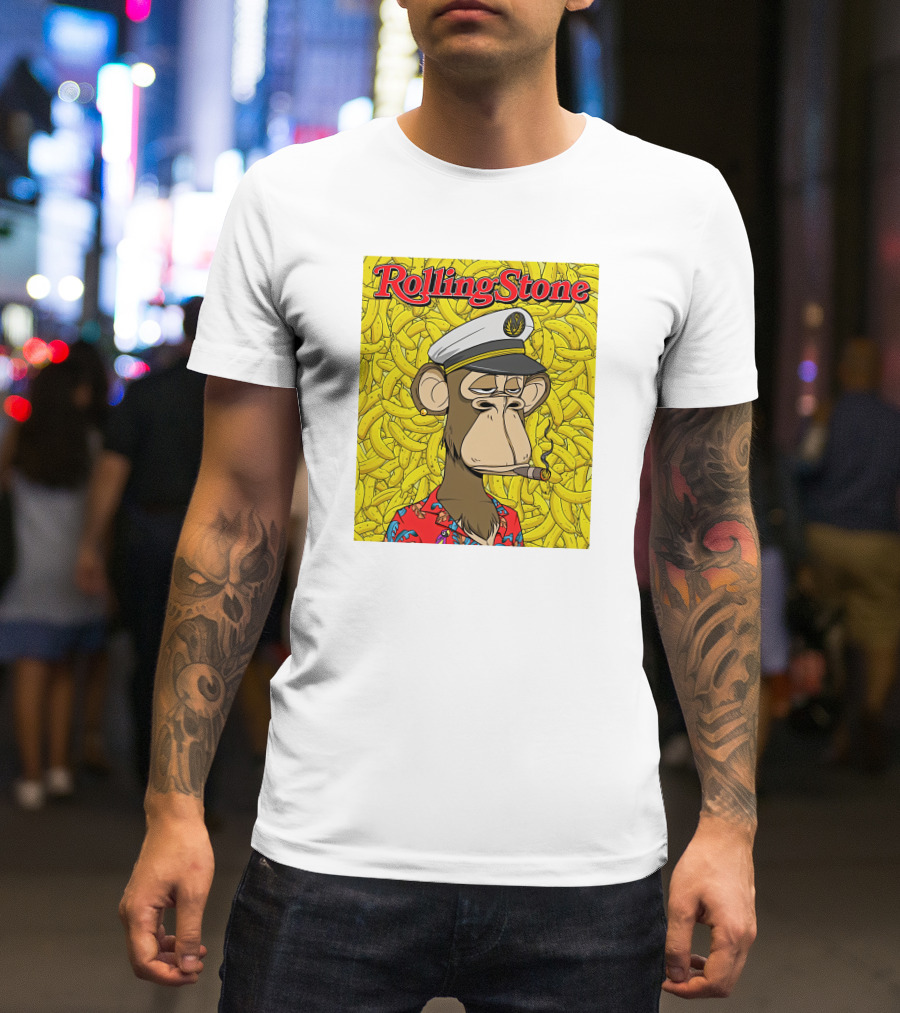 Rolling Stone Store Bored Ape Captain With Bananas Background T-Shirt