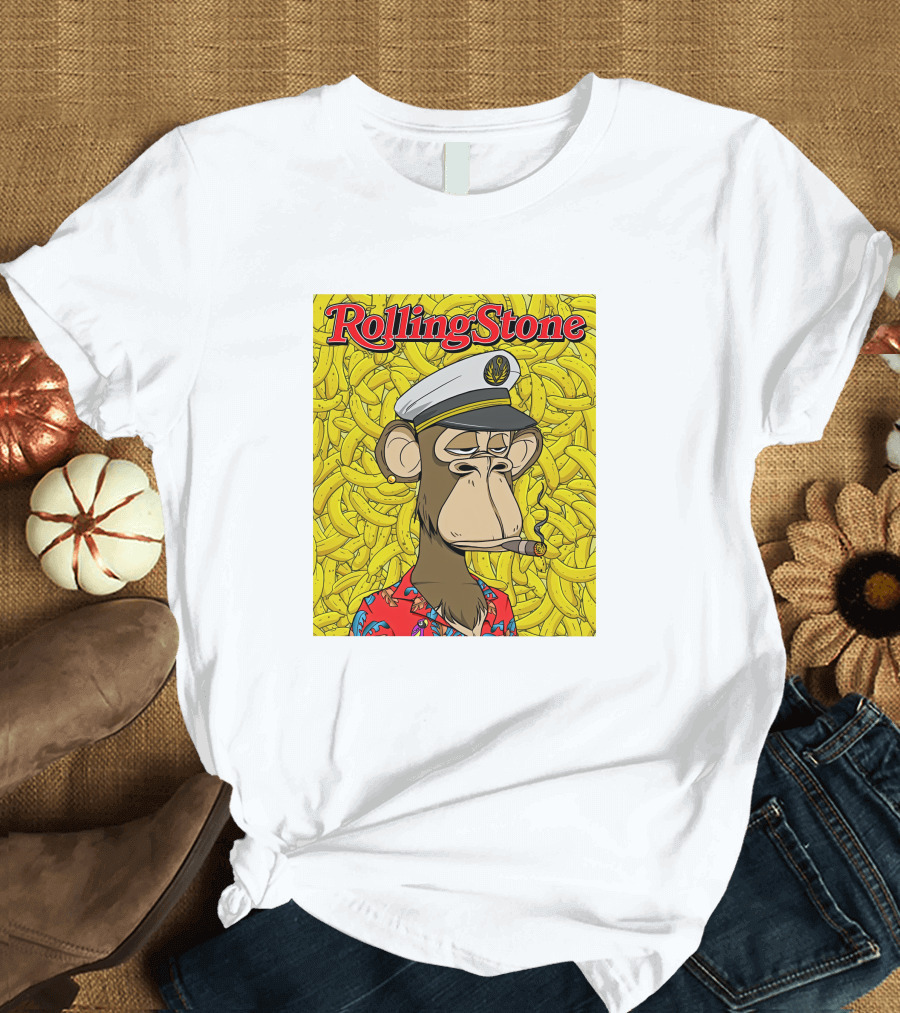 Rolling Stone Store Bored Ape Captain With Bananas Background T-Shirt