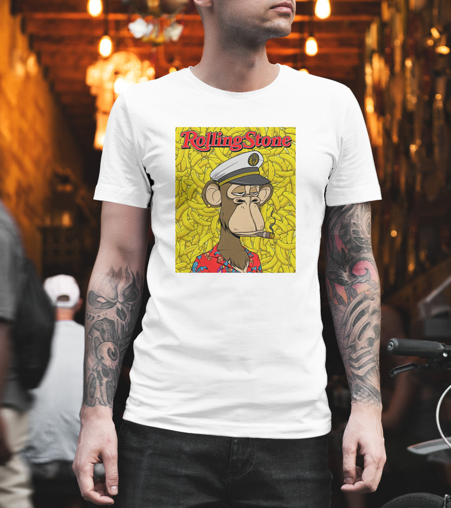 Rolling Stone Store Bored Ape Captain With Bananas Background T-Shirt