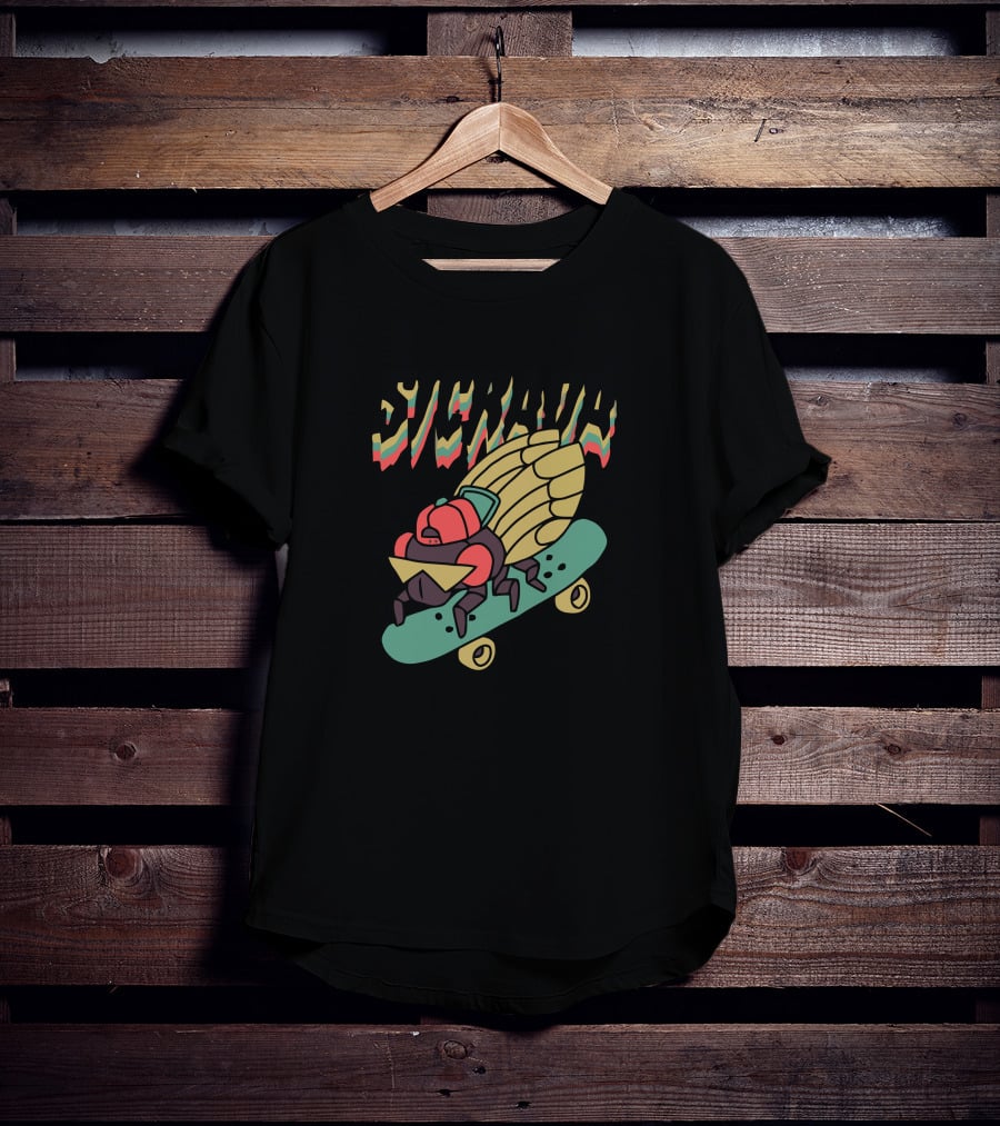 Sickada Sam King Cicada Skateboarding Fun T-Shirt