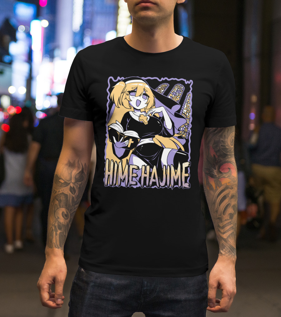 Hime Hajime Vtuber Halloween Nun Cross Book Stained Glass T-Shirt