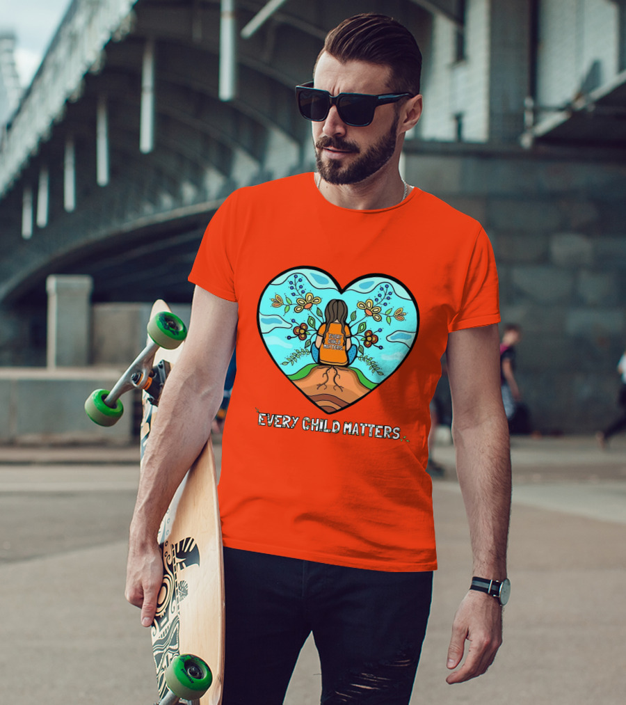 Every Child Matters Heart Design With Orange Background T-Shirt