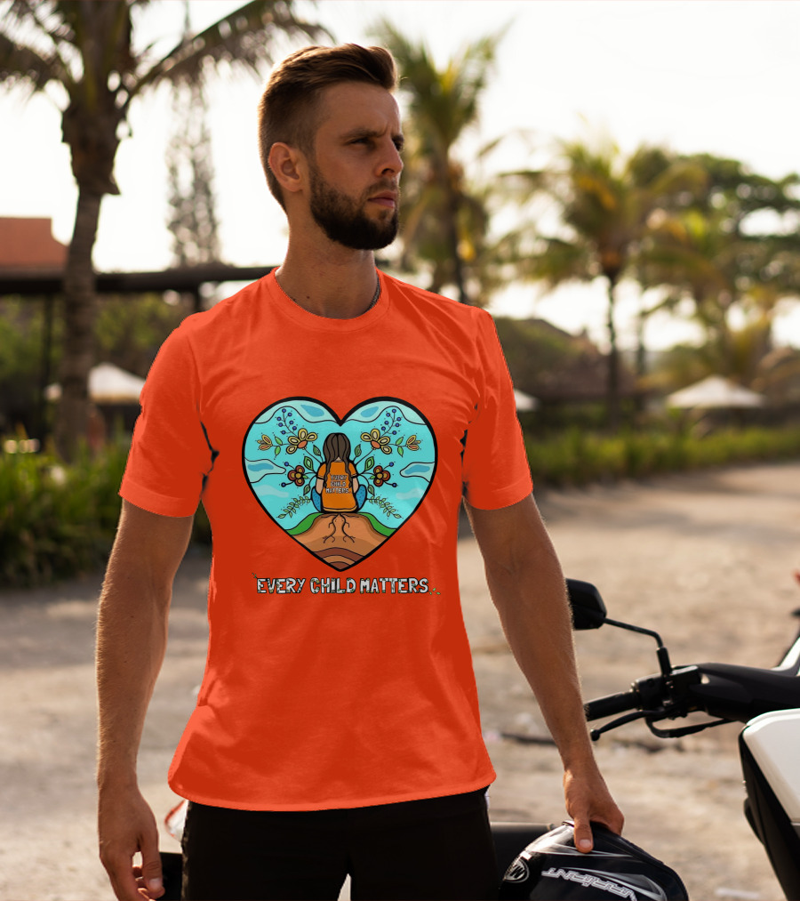 Every Child Matters Heart Design With Orange Background T-Shirt