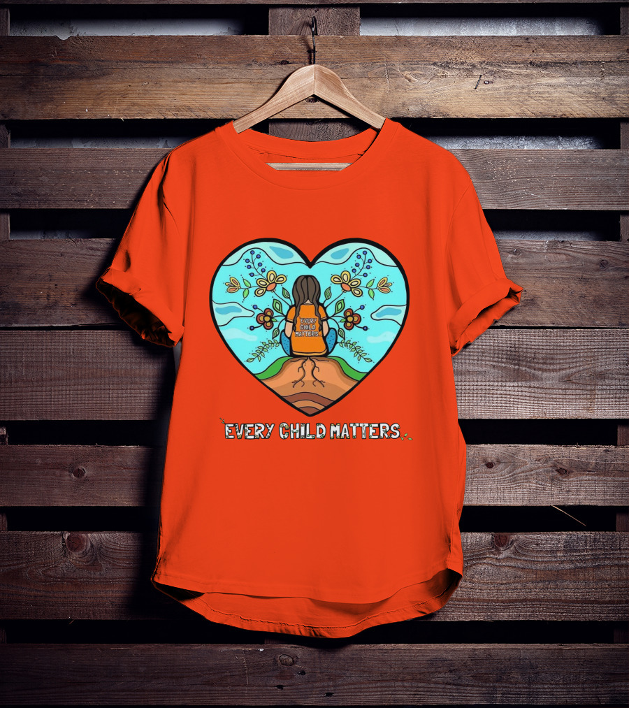 Every Child Matters Heart Design With Orange Background T-Shirt