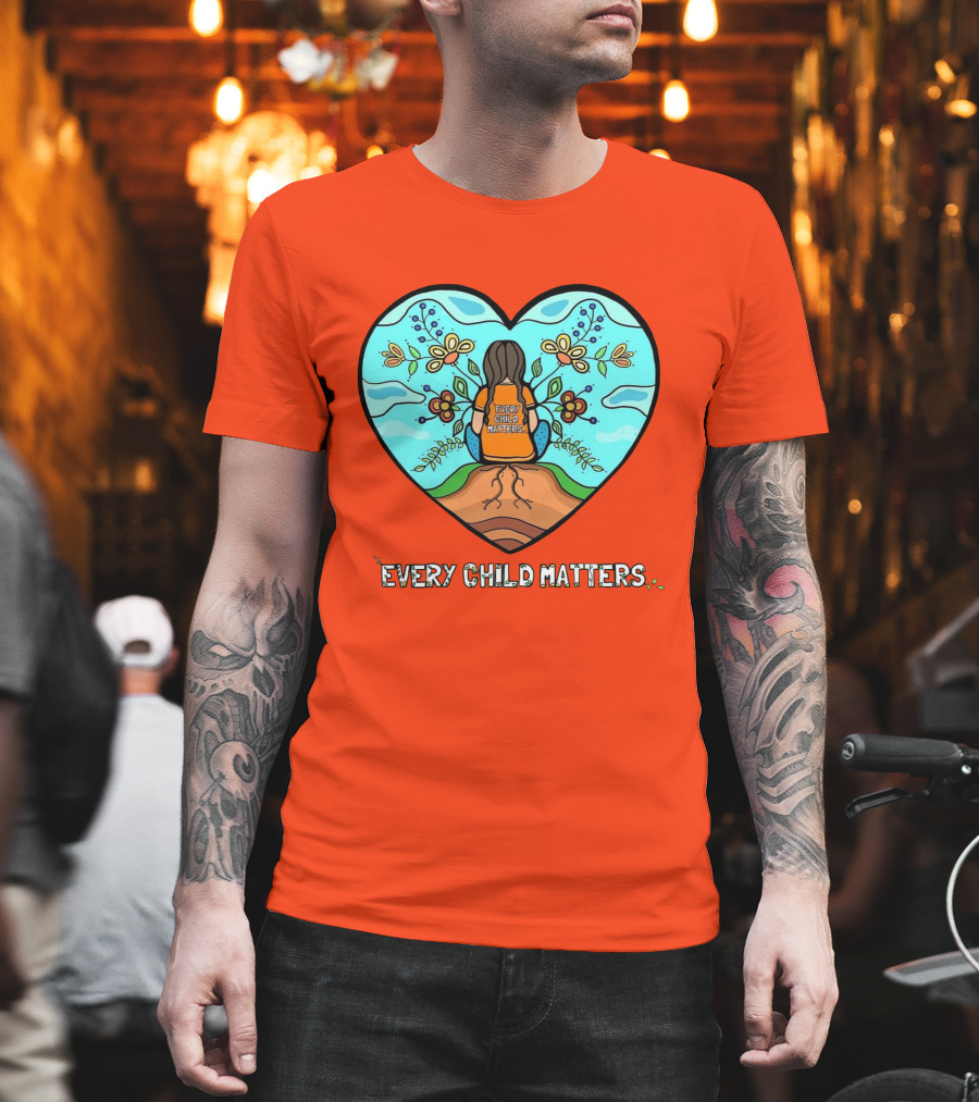 Every Child Matters Heart Design With Orange Background T-Shirt