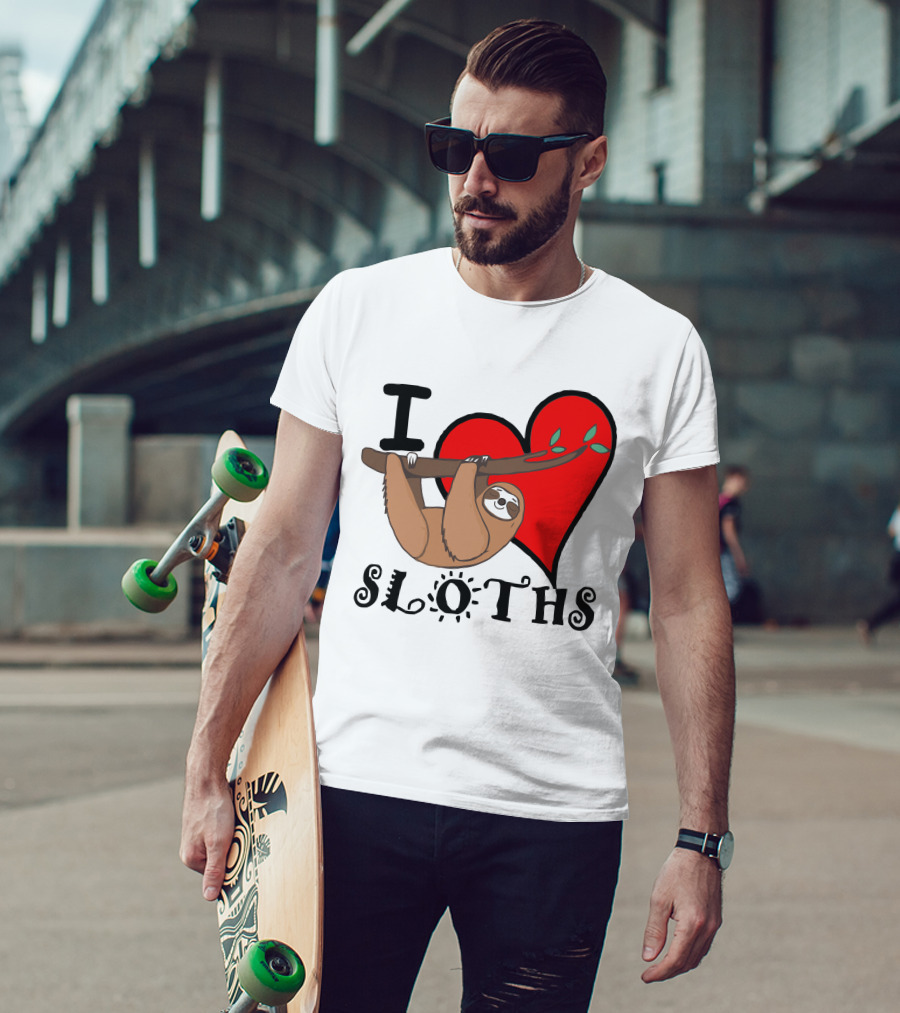 I Love Sloths Heart Hanging Sloth T-Shirt