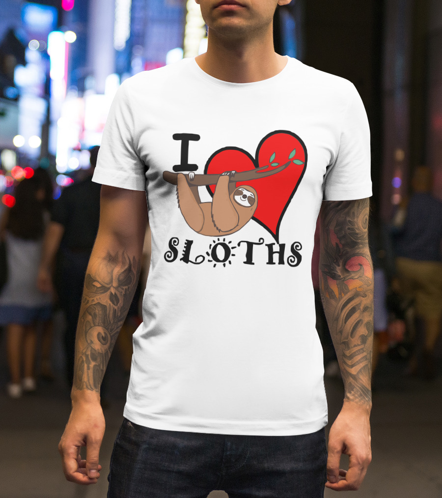 I Love Sloths Heart Hanging Sloth T-Shirt