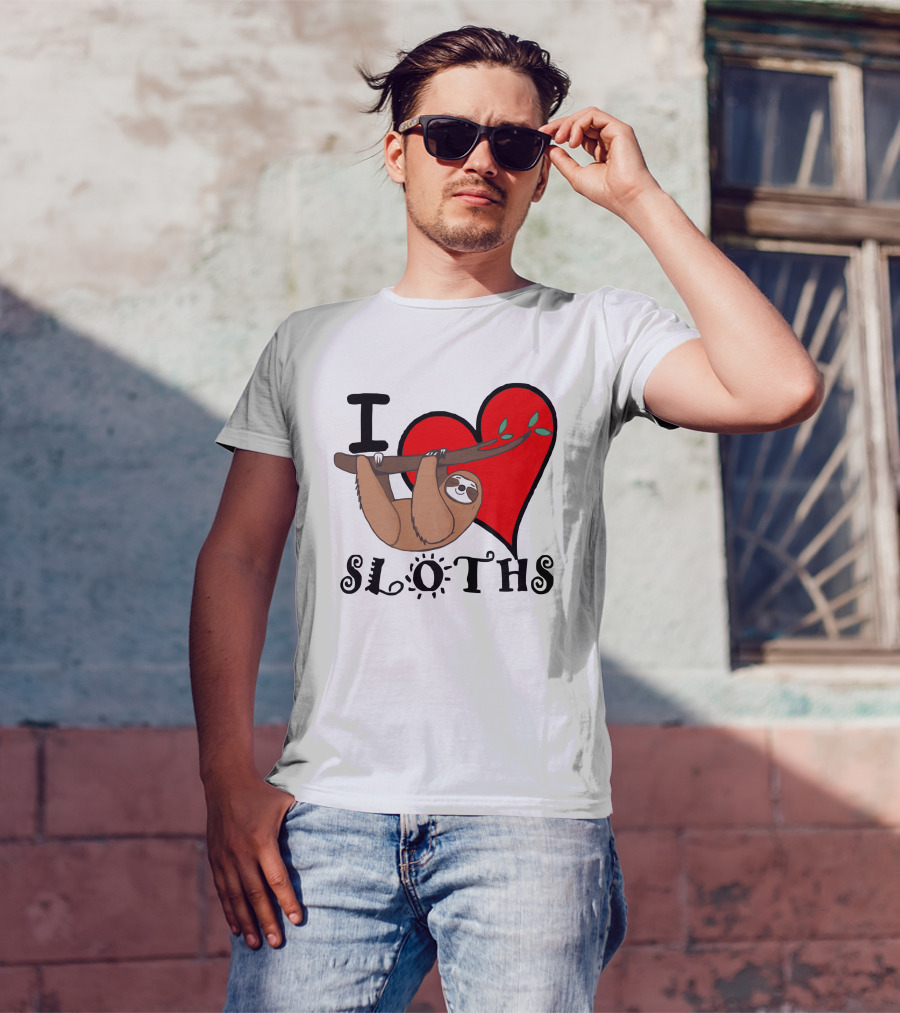 I Love Sloths Heart Hanging Sloth T-Shirt
