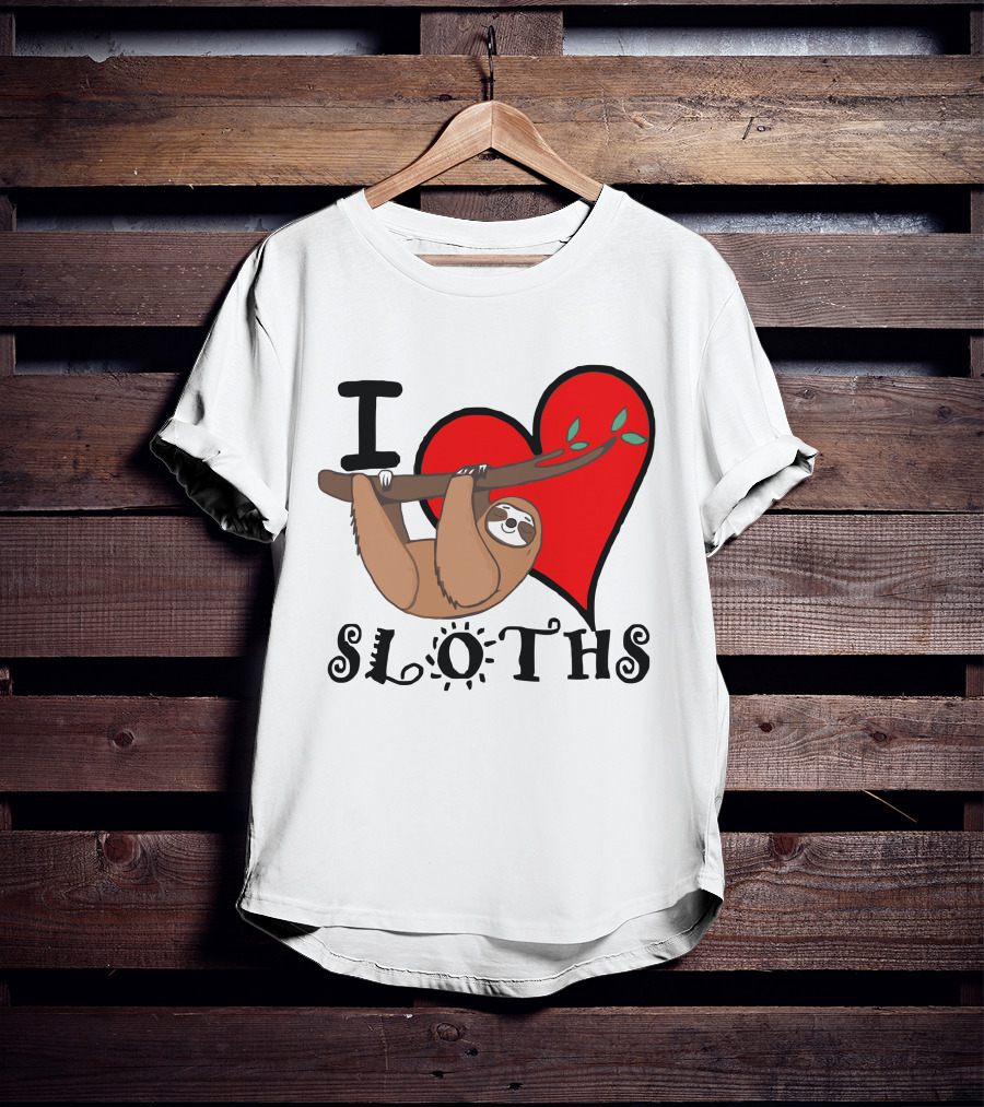 I Love Sloths Heart Hanging Sloth T-Shirt