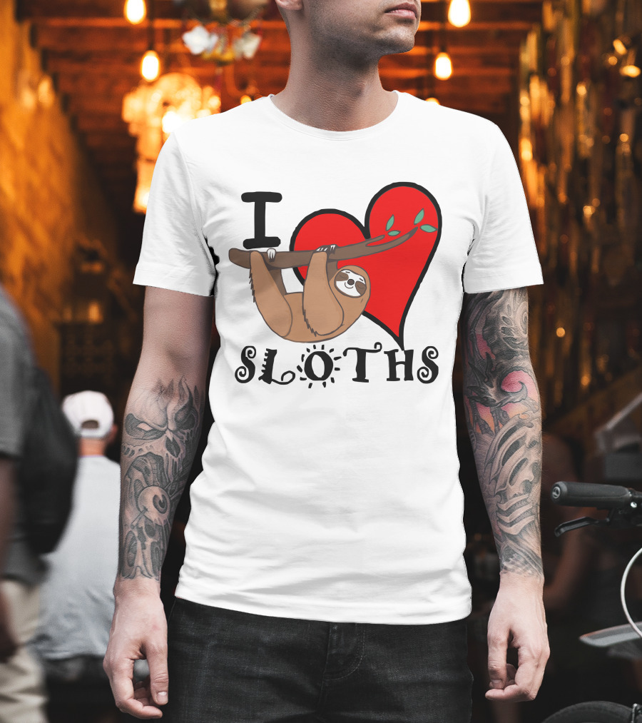 I Love Sloths Heart Hanging Sloth T-Shirt