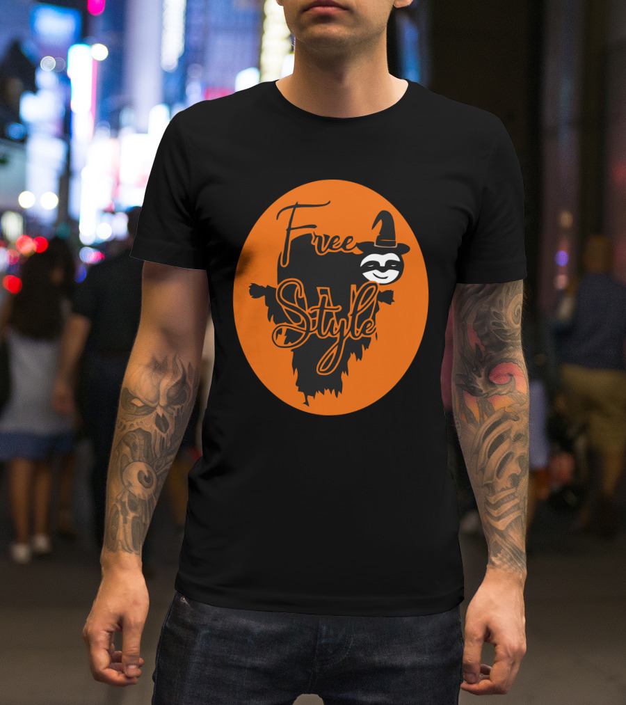 Free Style Halloween Sloth With Witch Hat In Orange Oval T-Shirt
