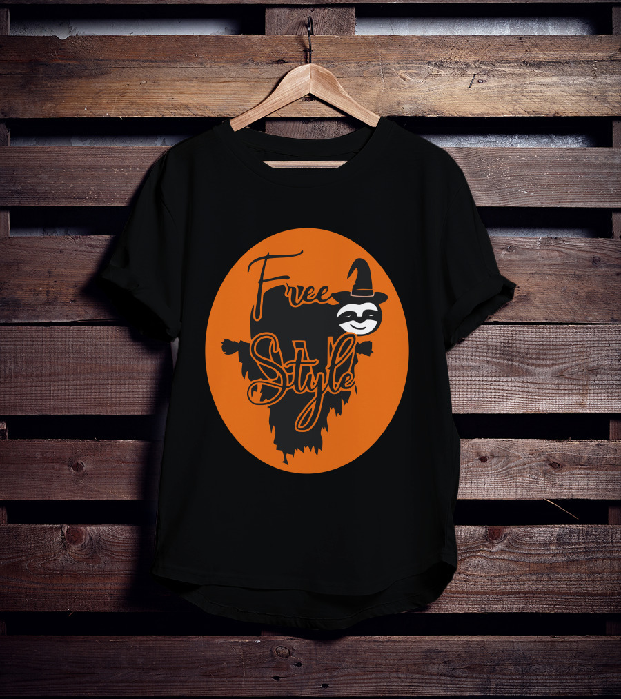Free Style Halloween Sloth With Witch Hat In Orange Oval T-Shirt