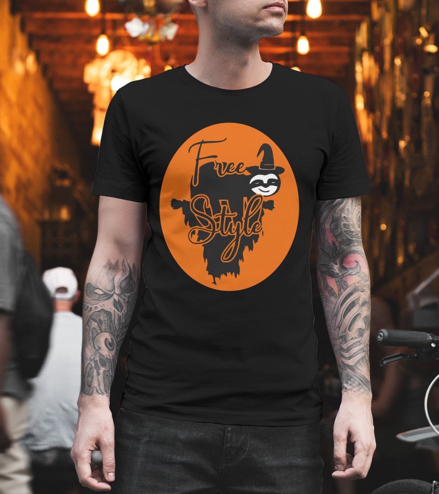 Free Style Halloween Sloth With Witch Hat In Orange Oval T-Shirt