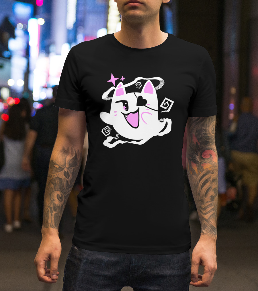 Shark Robot Merch Halloween Goro Ghost Cat With Eye Patch And Stars T-Shirt
