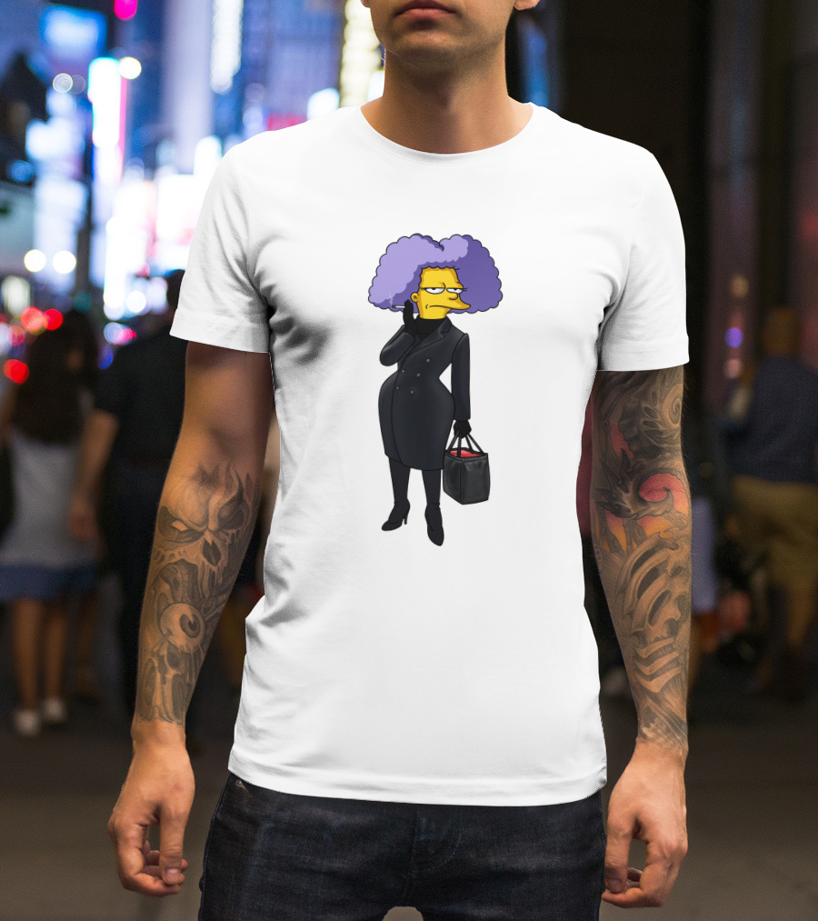Selma Bouvier In 3D Double Breasted Coat Holding Bag T-Shirt
