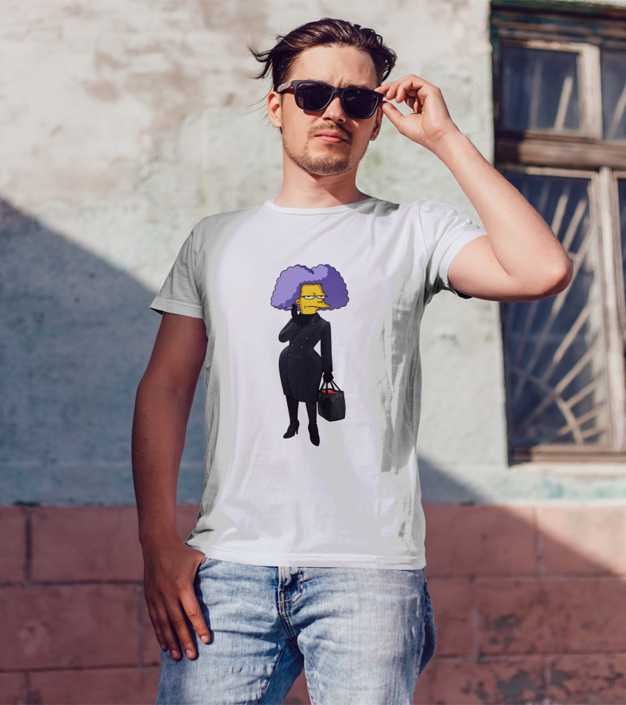 Selma Bouvier In 3D Double Breasted Coat Holding Bag T-Shirt