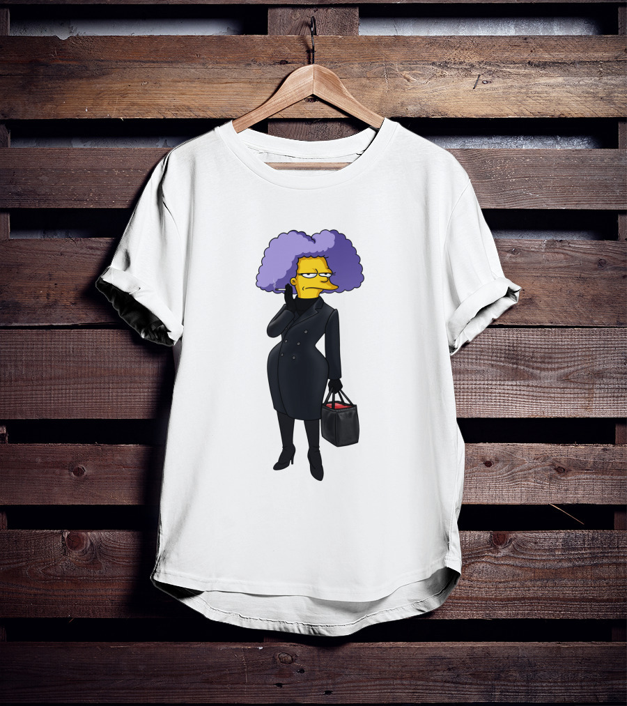 Selma Bouvier In 3D Double Breasted Coat Holding Bag T-Shirt