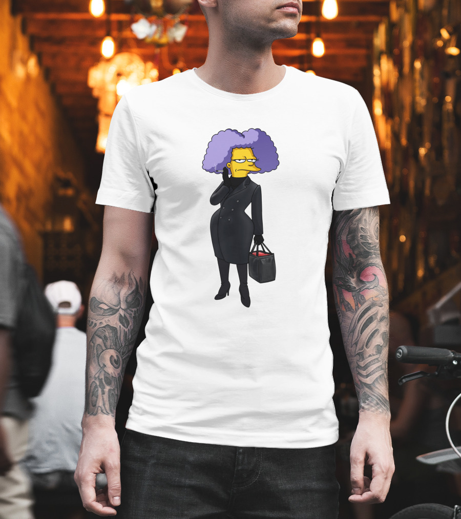 Selma Bouvier In 3D Double Breasted Coat Holding Bag T-Shirt