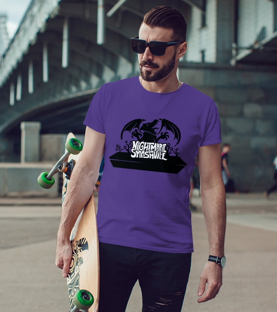 Nightmare On Smashville Purple Design Featuring Dragon And Tiny Syd Halloween T-Shirt