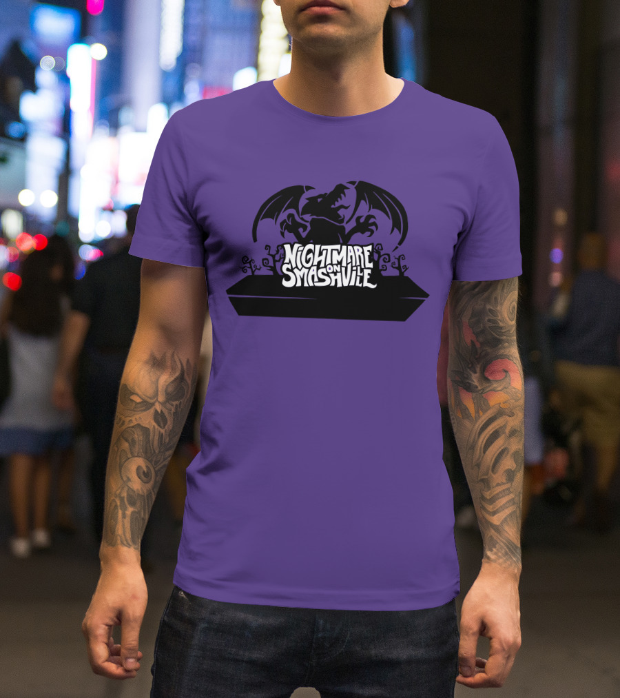 Nightmare On Smashville Purple Design Featuring Dragon And Tiny Syd Halloween T-Shirt