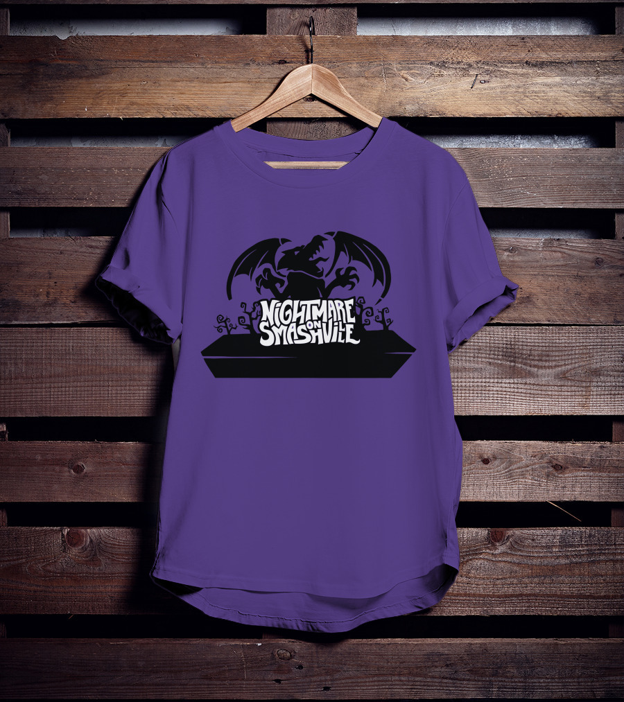 Nightmare On Smashville Purple Design Featuring Dragon And Tiny Syd Halloween T-Shirt