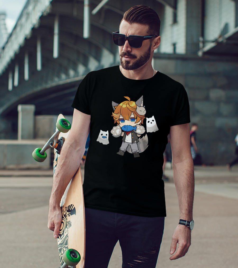 Ae Entropy Happy Halloween Genshin Impact Childe Fox Ears Ghosts Fish T-Shirt