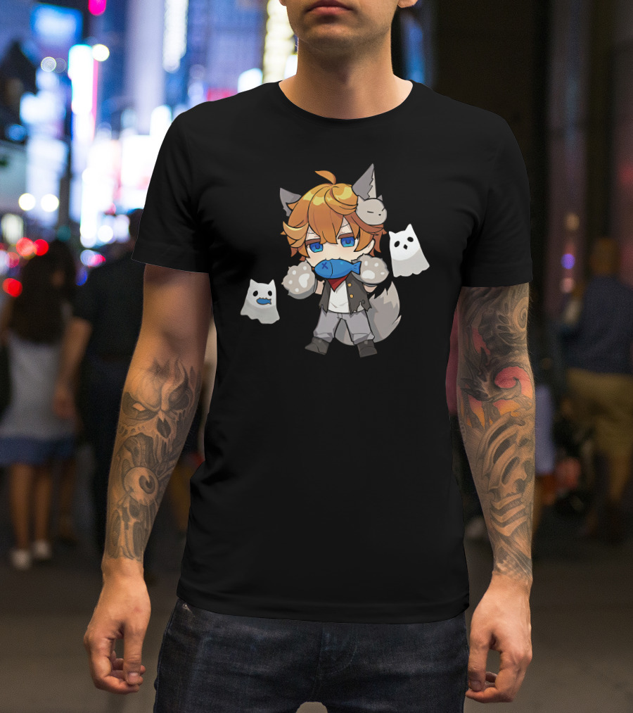 Ae Entropy Happy Halloween Genshin Impact Childe Fox Ears Ghosts Fish T-Shirt