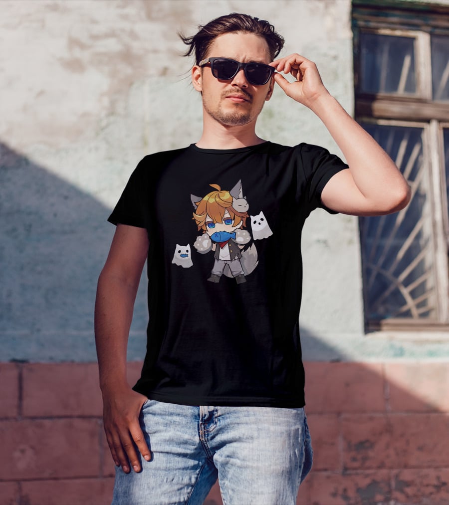 Ae Entropy Happy Halloween Genshin Impact Childe Fox Ears Ghosts Fish T-Shirt