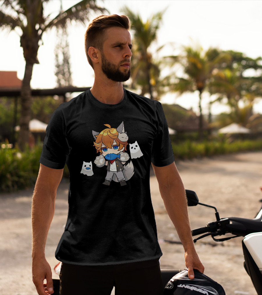 Ae Entropy Happy Halloween Genshin Impact Childe Fox Ears Ghosts Fish T-Shirt