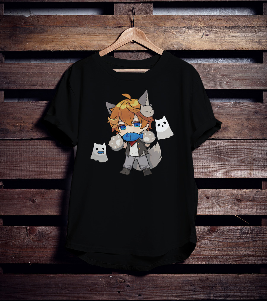 Ae Entropy Happy Halloween Genshin Impact Childe Fox Ears Ghosts Fish T-Shirt