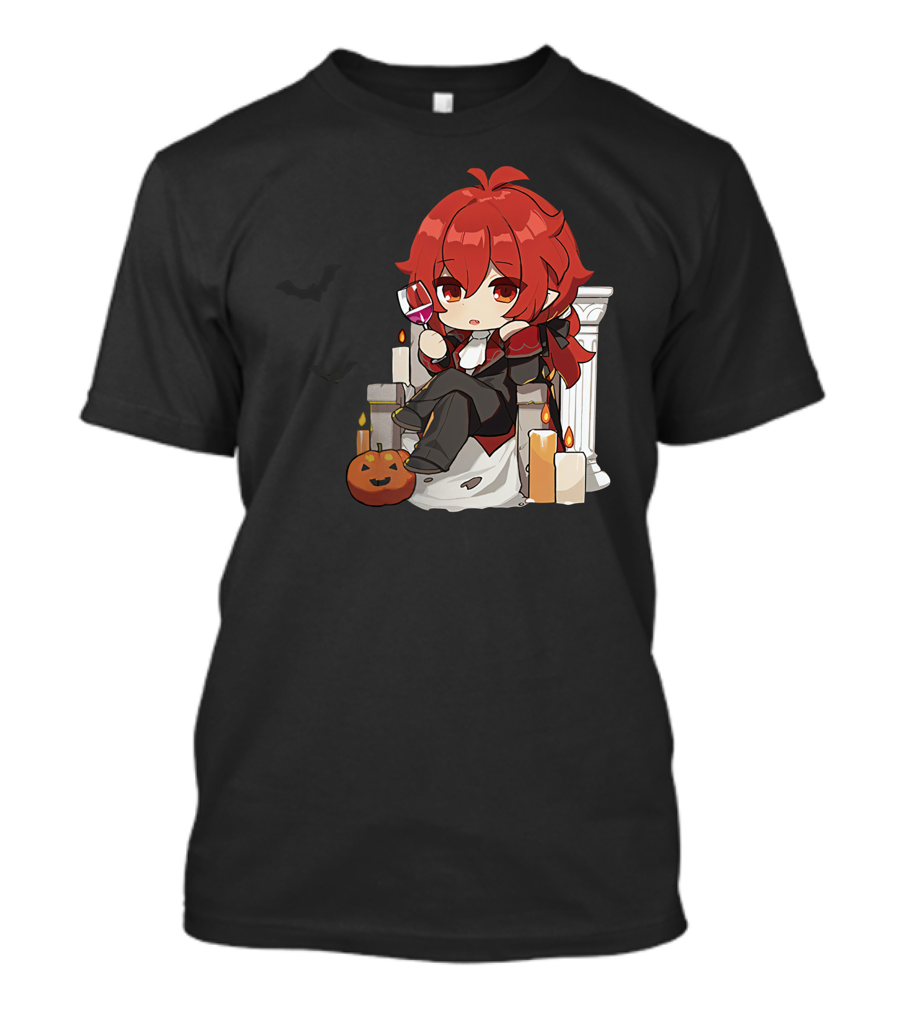 Genshin Impact Diluc Halloween Sitting With Wine And Jack-o'-Lantern T-Shirt