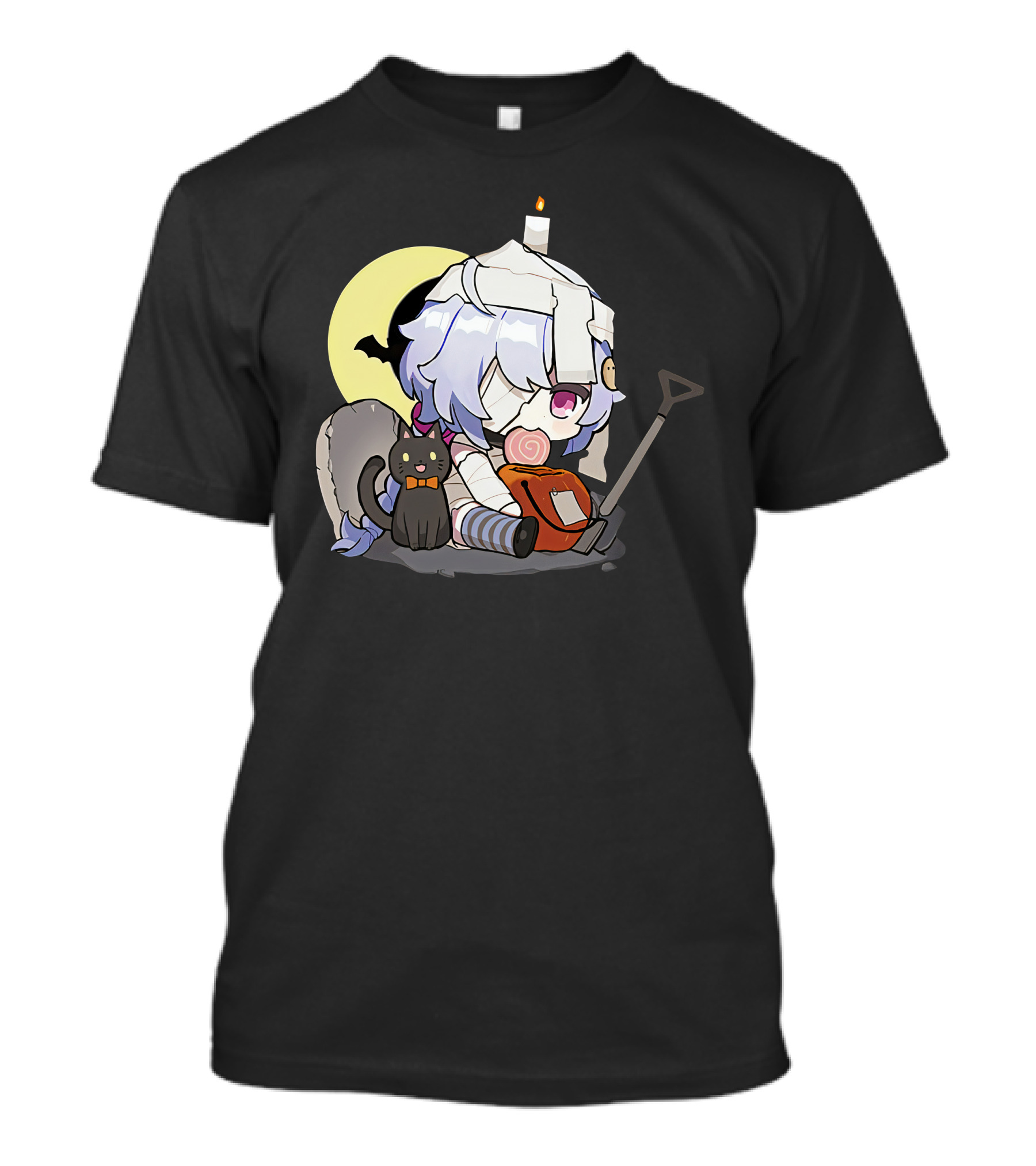 Happy Halloween Genshin Impact Ganyu Chibi Black Cat Moon Costume T-Shirt