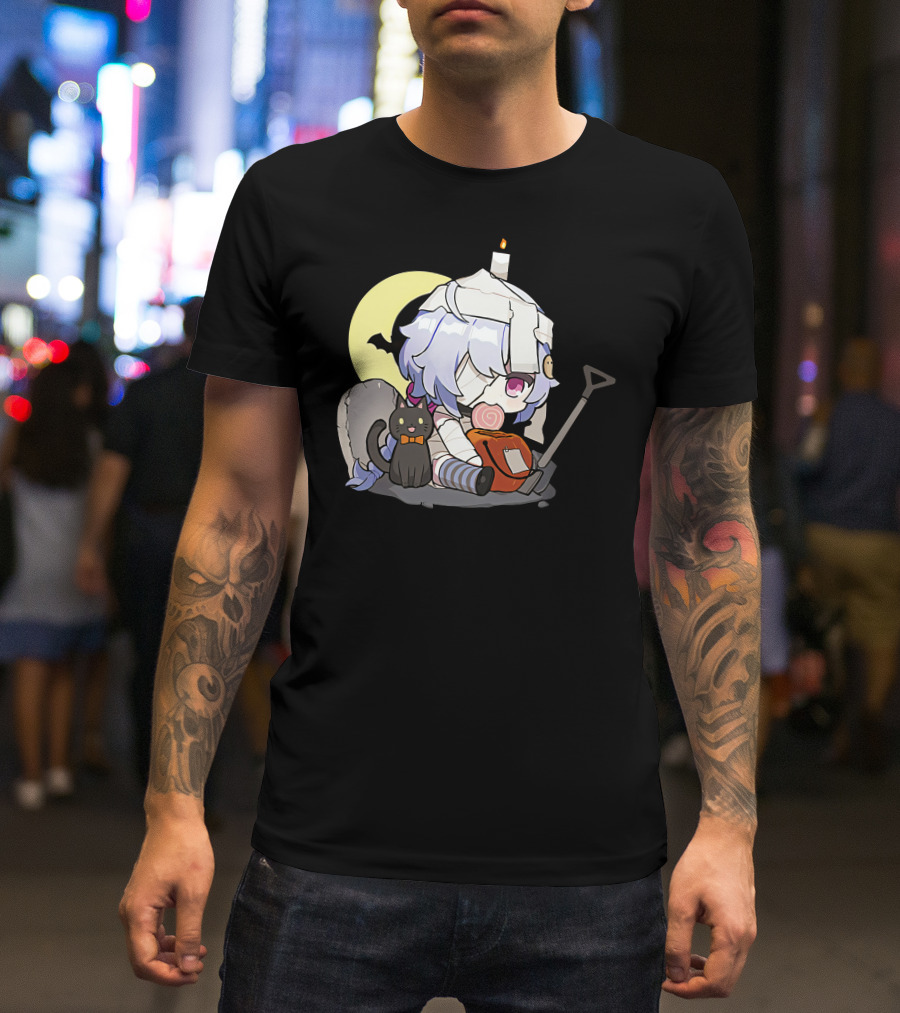 Happy Halloween Genshin Impact Ganyu Chibi Black Cat Moon Costume T-Shirt