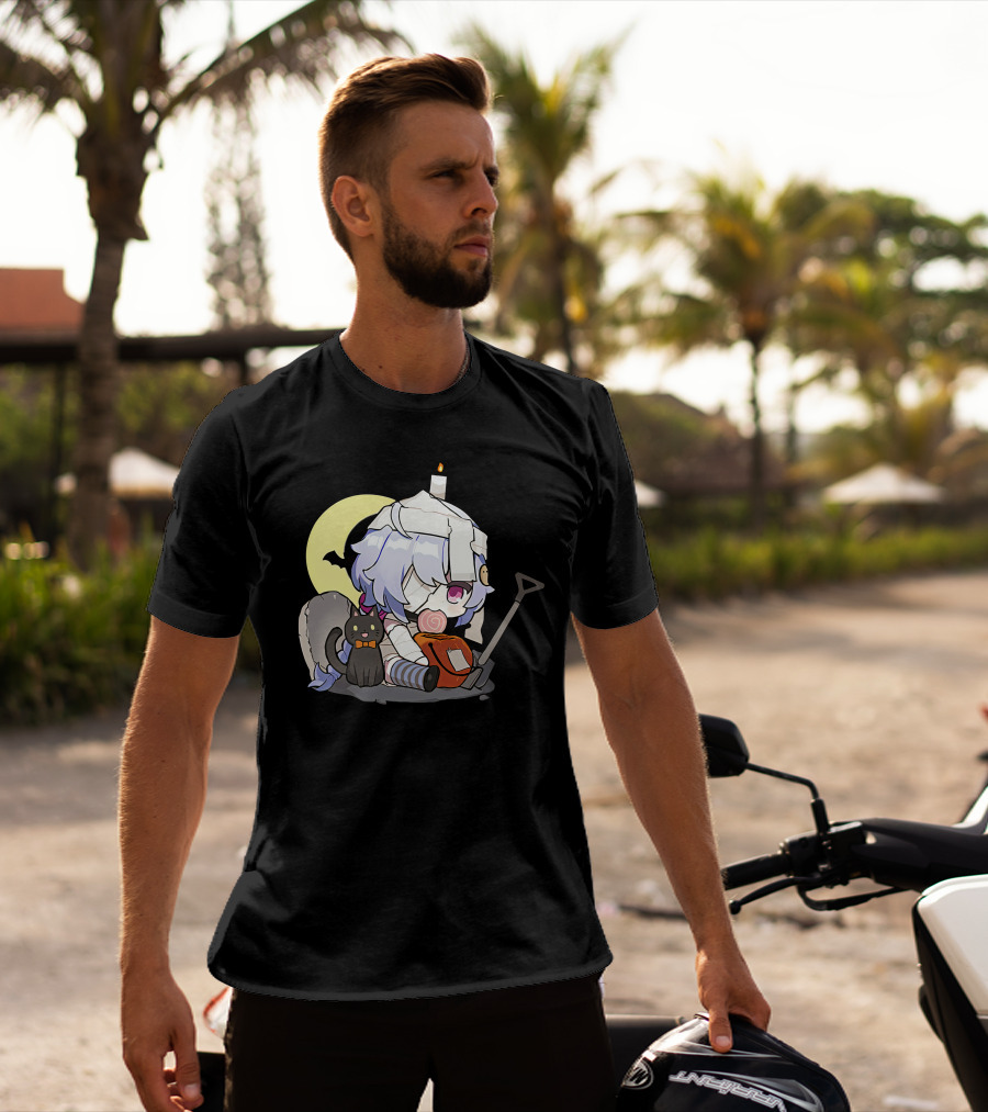 Happy Halloween Genshin Impact Ganyu Chibi Black Cat Moon Costume T-Shirt