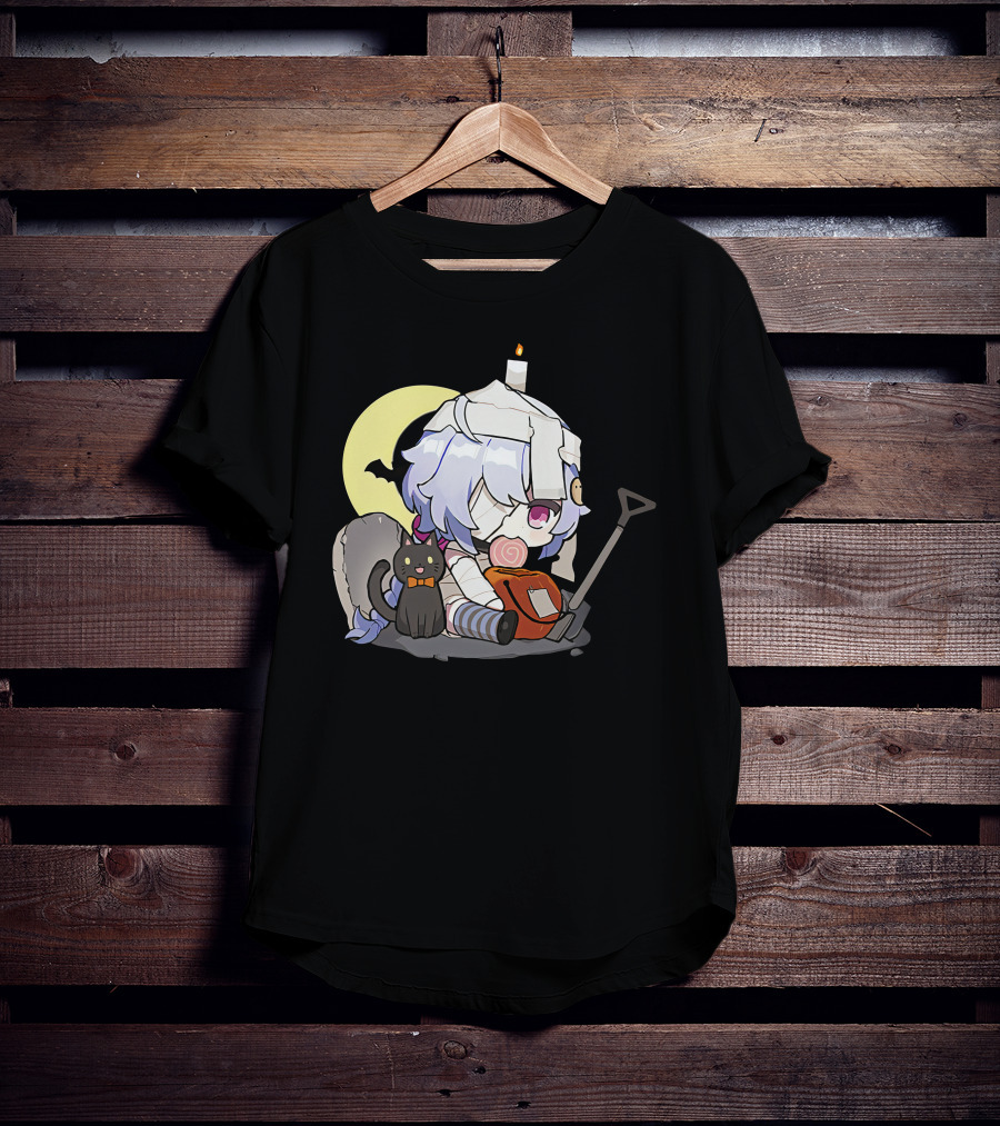 Happy Halloween Genshin Impact Ganyu Chibi Black Cat Moon Costume T-Shirt