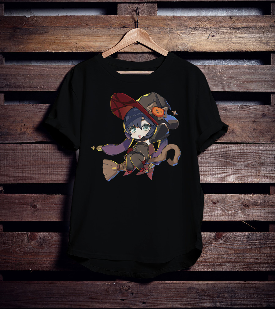 Ae Entropy Happy Halloween Genshin Impact Mona Witch Broom Pumpkin Hat T-Shirt