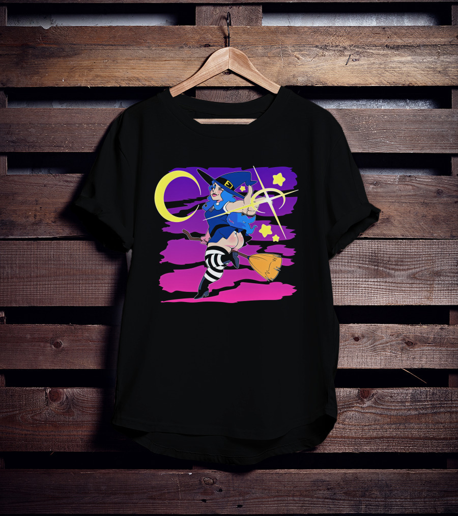 Emily The Witch Gothic Vampire Halloween Night Flying Broomstick Stars Moon T-Shirt
